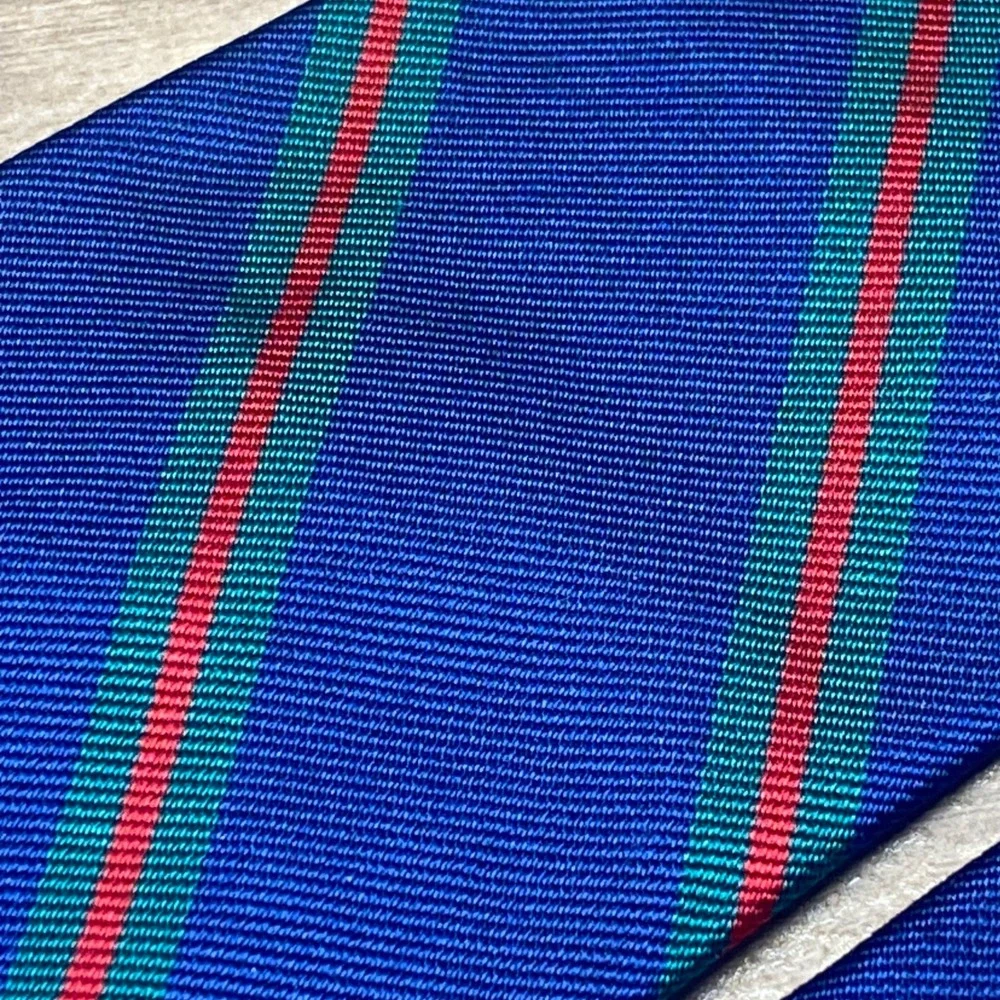Brooks Brothers Makers Repp Tie Silk Blue Green Red Stripe Vintage USA Made